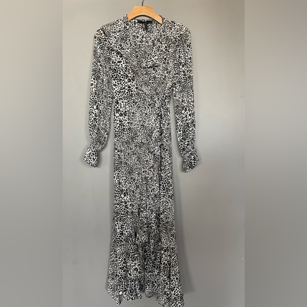 BCBGMaxAzria Black and White Leopard Print Long Sleeve Dress